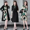 Abiti da lavoro Abito da donna elegante chic in due pezzi per cappotto lungo da donna e giacca con fusciacche alla moda coreana con set di abiti con stampa floreale