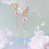 Dangle Earrings Women Personality Hollow Tassel Zircon Sweet Drop Butterfly Fashion Jewelry Pink Flower