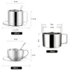 Stainless Steel Coffee Cups Set Double-deck Thermal Insulation Latte Mug Tea Cups Set Milk Mug with Saucer Mat Spoon 200ml 180ml 240110