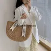 Totes Letter silk scarf hand-held str bag wild semi-circle woven women's rattan beach vacation photoblieberryeyes