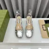 34-41 Women Mid Block Heel Sandals with Princetown Buckle Ankle Strap Platform Heels Slingback Metallic Silver Gold Pumps Mules heeled luxury Wedding Shoe Slide