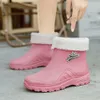 Winter Fur Women's Rain Platform Gummi Slip-On Ankle Women Beige High Top Non-Slip Waterproof Work Boots Woman