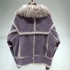 Manteau d'hiver court en peau de mouton pour femmes, doublure naturelle de lapin, manteau à col en fourrure, vestes en cuir de luxe et chaudes à la mode, 240110