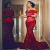 Plus Size Aso Ebi Prom Dresses Sheer Neck Off Shoulder Sequined Lace Mermaid Formal Evening Dress for Nigeria Women Special Occasions Birthday Party Dress Gown NL440