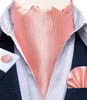 Fashion Ascot Tie for Men Silk Solid Pink Cravat Necktie Ring Brooch Set for Wedding Party Man Suit Accessories Male Scarf Gift 240109