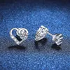 Stud EWYA Novo em 0.3CT 4mm D Cor Moissanite Brincos para Mulheres Festa 925 Sterling Silver Pass Diamond Test Heart Shape Brinco YQ240110