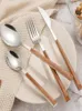 Rostfritt stålbestick med trähandtag Ekofriendly Western Table Set Spoon Knife Fork High Quality Tableware7140580
