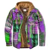 Mode Herbst Winter Herren Jacken Vintage Plaid Print Langarm Hoodie Mäntel Für Männer Casual Lose Drehen-unten Kragen oberbekleidung 240110