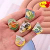 Alfileres esmaltados de árbol de coco y dinosaurio de dibujos animados de pico de montaña de cristal, broche divertido para bolso, insignia para solapa, regalo de joyería de ciencia ficción de dibujos animados