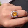 Cluster ringen mode paar ring voor feest totaal 10ct 10mm 12mm Lab gemaakt gele kristallen sieraden massief 925 zilver door de mens gemaakte citrien