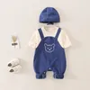 315M Spring Autumn born Cartoon Clothes Baby Girl Boy Romper Infant Cute Bears Cotton Soft Jumpsuit with Knit Cap 240109