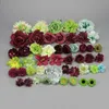 Fiori decorativi 50 Pz / pacco Testa di fiore di seta artificiale verde Compleanno Numero floreale Set combinato Colore della miscela Peonia rosa finta per artigianato fai-da-te