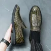 Business Casual Brogue Men Fashion Blue Slip-On Men's Dress Shoes Trend Glitter Patent Leather Moccasins Man Loafers