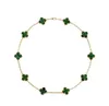 قلادة قلادة Van Brand Clover Designer Gold Cross Chain Green Stone 15mm 4 Leaf 10 Flower Rlchoker NE