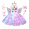 Vestido de tutú de unicornio brillante para niñas, vestidos de unicornio brillantes para niñas, vestido de princesa para fiesta de Halloween, ropa para niños, vestidos 240109