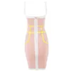 Casual Dresses Colorblock Spaghetti Strap Sleeveless Cold Shoulder Pink Striped Bandage Club Mini Dress