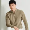 Winter New Middle aged Half Zipper Solid Color Thickened Men's Sweater Pure Wool Men's Knitted Warmth and Simplicity