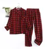 Katoen Flanel Dames Lange Broek Pyjama Sets voor Nachtkleding Geruit Ontwerp Losse Herfst en Winter Mouw Broekpakken 240110