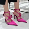 Designer de luxo vestido sapatos 100% real cetim slingbacks broca fivela stiletto salto rosa sapato sapato tribunal bombas mulheres saltos altos casamento festa sexy com caixa 35-41