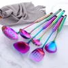 1-10PCS Rainbow Stainless Steel Cooking Kitchen Utensils Set Soup Spoon Turner Spaghetti Server Food-grade Cookware Tools 240110