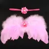 Newborn baby handmade feather wing with flower headband photo set Infant Cosplay costume photography props Infants angel wings BJ