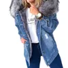 Women Winter Warm Fluffy Collar Hooded Denim Jacket Thick Plush Lined Warm Long Sleeve Jean Coat Button Down Oversized Loose Out 240109