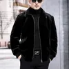 韓国人男性全体のミンクジャケットビジネスカジュアルラペルコートファッション模倣ファースリムフード付きアウターアウターマレス冬服240110