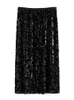 DUSHU Sequin Design Black Long Skirts High Waist Elastic Waist Design Women WInter Mid-Length Temperament Pencil Skirt 240110