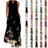 Casual Dresses Women Summer Sleeveless Print V Neck Maxi Loose Dress Boho Beach Swing Short Wrap Long Formal With Pockets