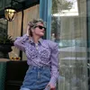 妖精のグランジ3Dフローラル格子縞のシャツ90年代ヴィンテージ長袖ラペルボタン女性シャツフレンチエステティックトレンディファッションストリート240110