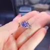 Klusterringar fina smycken 925 sterling silver inset med naturliga ädelsten kvinnors klassiska utsökta blommor tanzanite ring support d