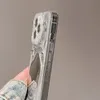 Epoxy Rhinestone Oregelbundet spegel Telefonfodral för iPhone 15 14 Plus 11 12 13 Pro Max Soft Silver Metal Texture Phone Cover 100 st