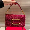 Mini Women 3D Embroidery Top Handle Shoulder Bag Italy Luxury Brand V Glitter Sequin Designer Flap Crossbody Bags Lady Chain Strap Liten Clutch Evening Handbag