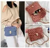 Shoulder Bags Handmade Woven Women's Crossbody Bags Thread Hook Knitted Shoulder Bag Colorful Strip Chains Bags for Women Small Purses 2021catlin_fashion_bags