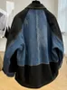 EWQ Denim Stitching Long Sleeve Trend Ladies Coat Korean Clothing Big Size Black Jacket Top 2023 Spring Autumn 240109