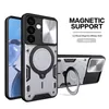 Slide Camera Lens Protection Armor stötsäker ringstativ magnetiska fall för Samsung S22 S23 Fe S24 Ultra A15 A25 A35 A55 A05 A05S A04S A04E A14 A24 A34 A54 A13 A23 A33 A53
