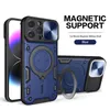 Slide Camera Lens Armor Antiurto Staffa ad anello in metallo Supporto Custodie magnetiche Cover resistente per iPhone 15 14 13 12 11 Pro Max 14 Plus Google Pixel 8 Pro