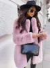 Kobiety fioletowe długie rękawowe lapowe płaszcz zimowy Moda Temperament Office Ladywhite Fur Jackets Ubranie Czerwony 240110