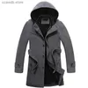 Men's Wool Blends Men's Fleece Hooded Thick Wool Winter Coat 2021 Brand New Long Wool Trench Coat Men Casual Pocket Overcoat with Removable Hood T240110