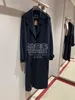 Womens Coats Autumn and Winter loro Cashmere Lace-up Dark Blue Coat piana