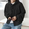 INCERUN Tops Koreanischen Stil Herren Solide Lose Anliegende Kapuze Taste Design Pullover Casual Alle-spiel Sweatshirts S-5XL 240110