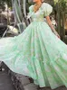 Basic Casual Dresses Gypsylady High Street Chic Maxi Dress Organza Elegant Green Summer Women Dresses Ruffles Lace Holiday Casual Ladies Vestidos YQ240110