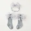 한국 스타일 인 Bove Baby Headband Socks 세트 백일 첫 생일 파티 헤어 넥타이 선물 상자 액세서리 240109