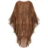 Sjaals Camel Suede Floral Hollow Out Fringe Kwastje Sjaal Vrouwen Vintage Capes Poncho's Herfst Boheemse vest Mantel Boho 230201219s