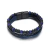 Bracelets multicouches tressés en cuir et pierre naturelle pour hommes, faits à la main, décor de Club de fête, bijoux perlés simples à la mode