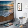 Shower Curtains Creative Window Ocean Landscape Trees Shower Curtains Beach Hawaii Scenery Bath Mat Non-slip Rugs Toilet Mats Bathroom Sets