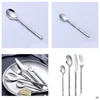 Dinnerware Sets 30Set Stainless Steel Bamboo Cutlery Set Tableware Mirror Polish Sier Dinner Knives Forks Sn2272 Drop Delivery Home Dhthf