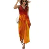 Повседневные платья Red Fire Flame Art Dress LadiesSexy Maxi V-образным вырезом с высокой талией Уличная одежда Дизайн Boho Beach Long
