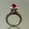 Anelli a grappolo che vendono anello con rubino sirena, creativo femminile europeo e americano placcato in argento tailandese vintage 925