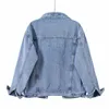 Vintage Women Jacket 2023 Autumn Winter Oversize Denim Jackets Washed Blue Jeans Coat Turndown Collar Outwear Bomber 240109